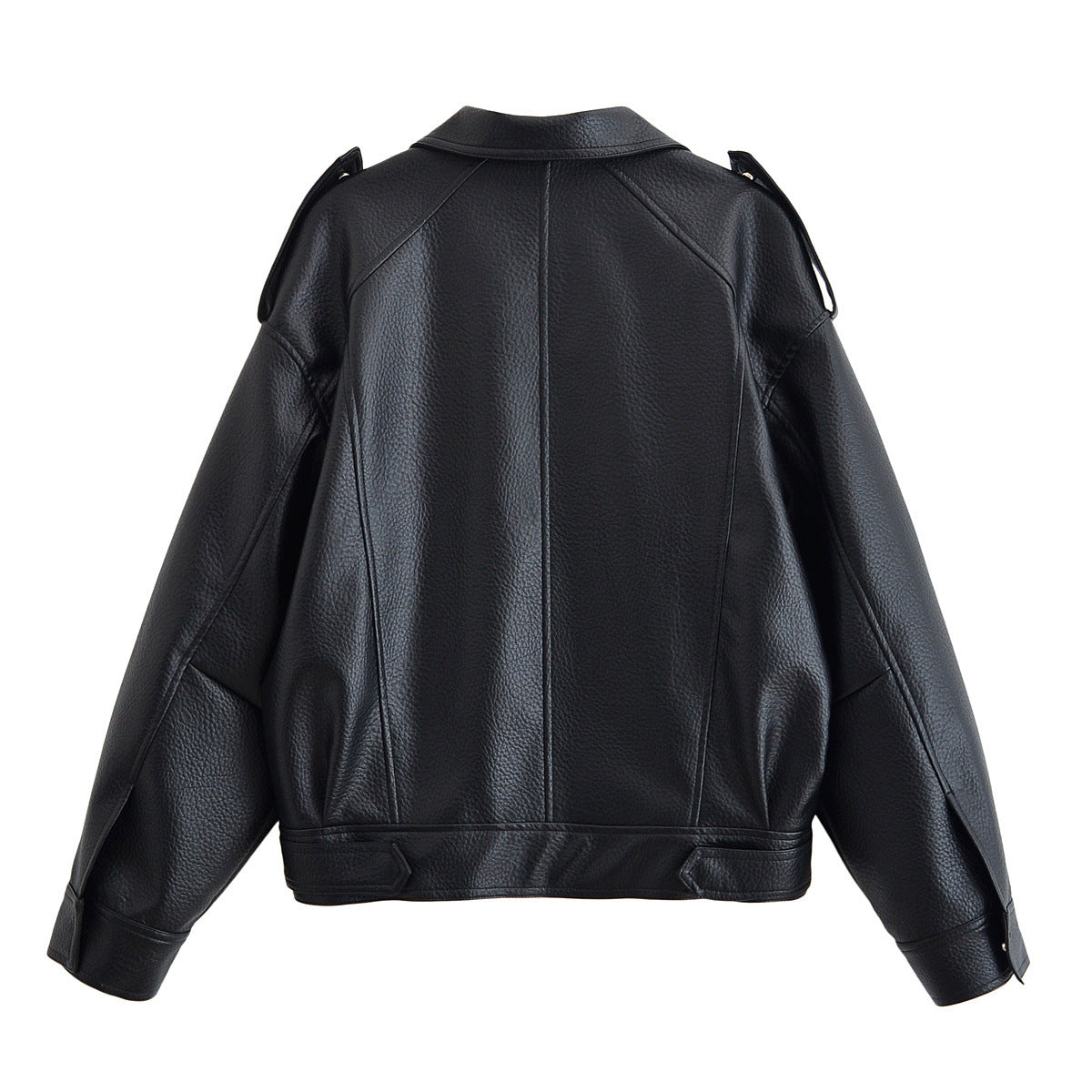 Shoulder texture texture PU zipper jacket for women