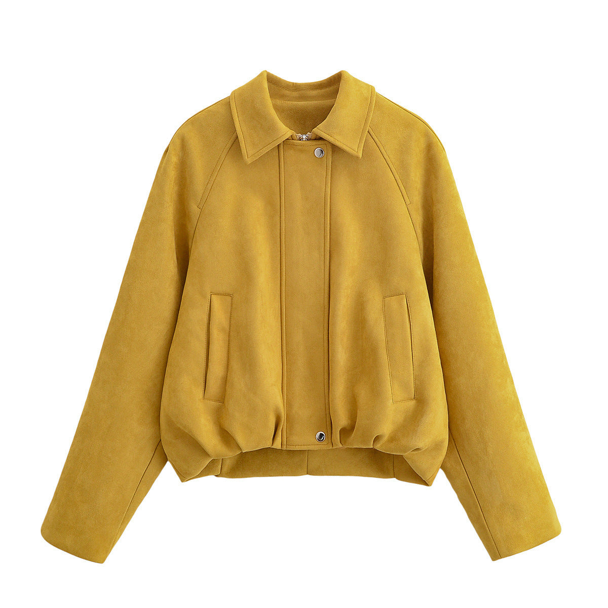 Flip collar suede texture baseball jacket for women
