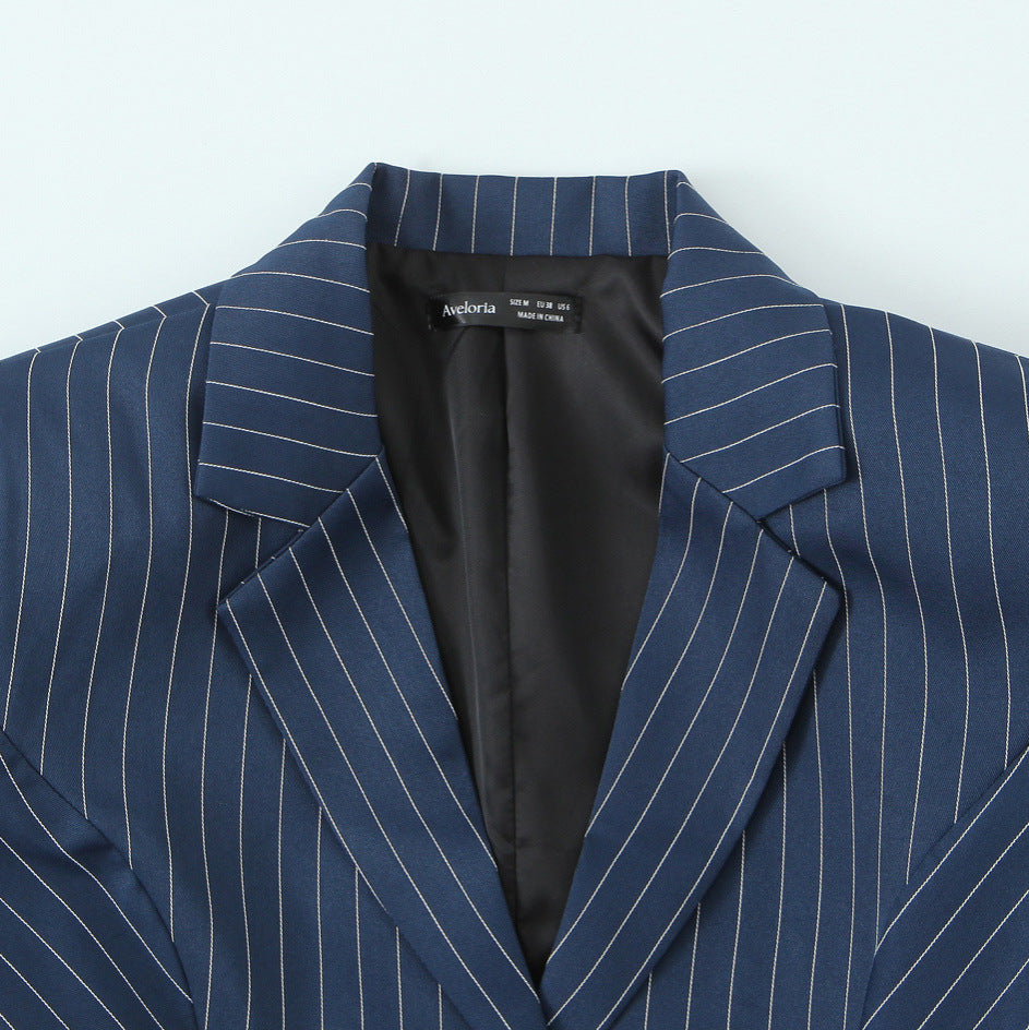 Puffy flower bud hem vertical stripe suit jacket for women