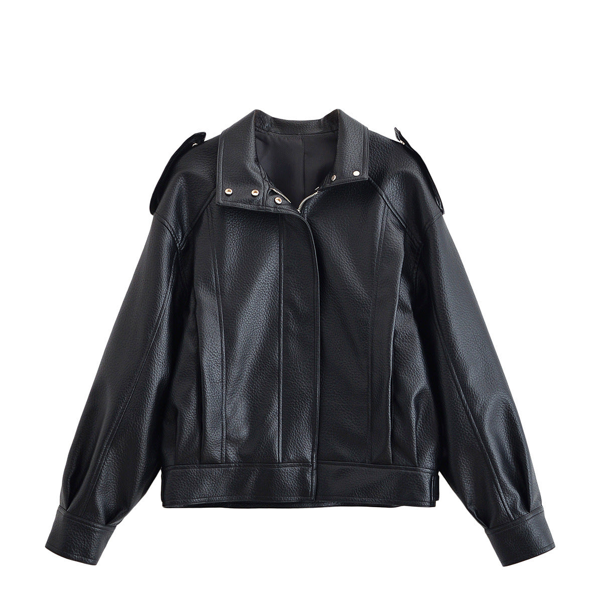Shoulder texture texture PU zipper jacket for women