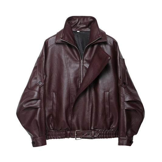 Solid color pleated cuff design PU jacket