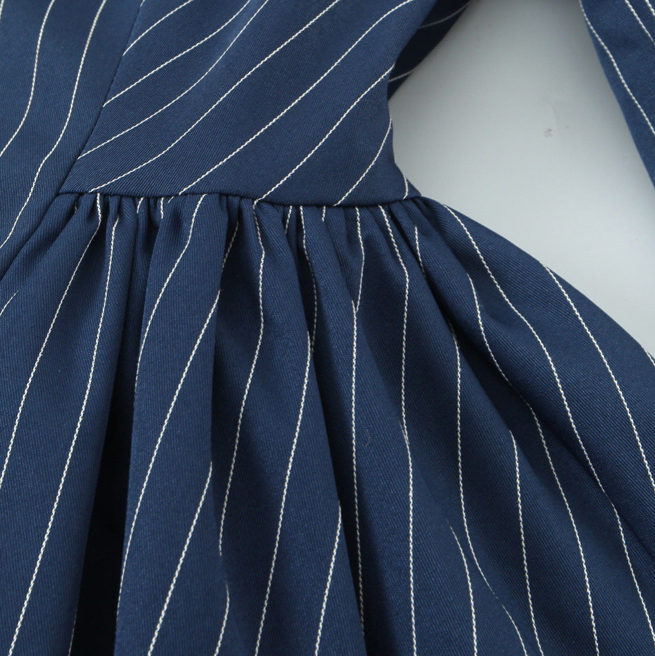 Puffy flower bud hem vertical stripe suit jacket for women