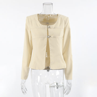 Casual apricot colored small suit women's coat