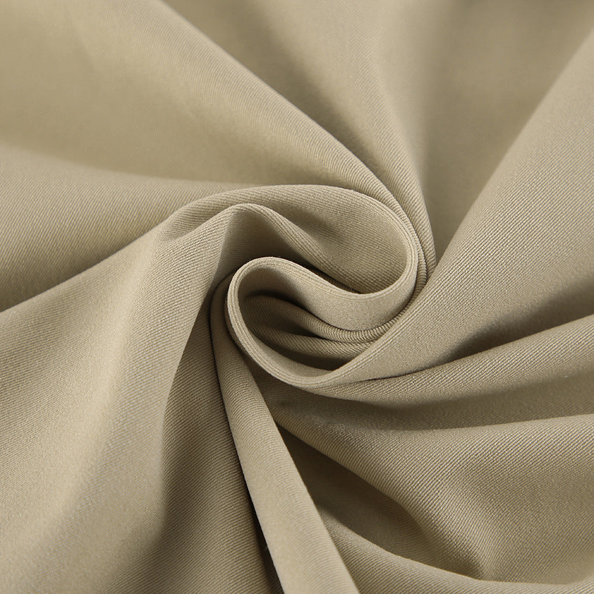 Mid to long khaki jacket with tie up autumn long sleeved jacket