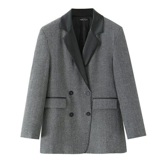 Double breasted patchwork double breasted long sleeved suit jacket for women