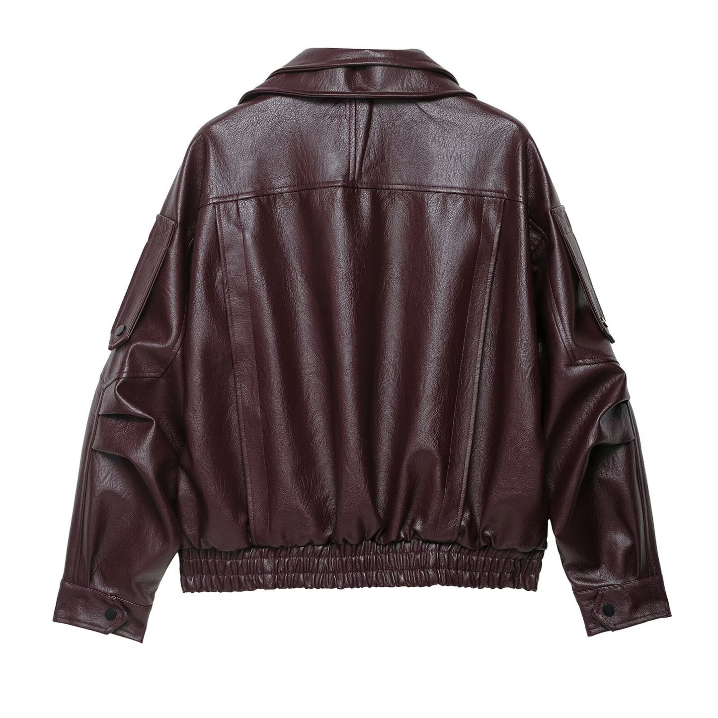 Solid color pleated cuff design PU jacket