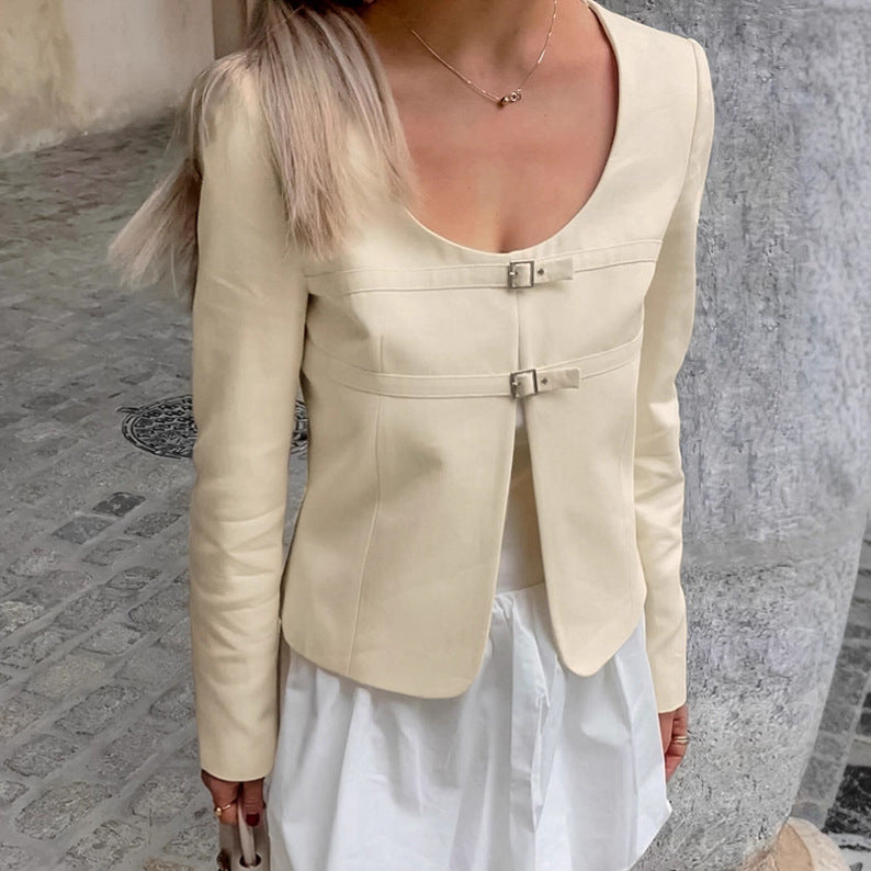 Casual apricot colored small suit women's coat