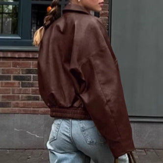 Spring and Autumn Vintage Old Money Style Leather Jacket Pilot Jacket