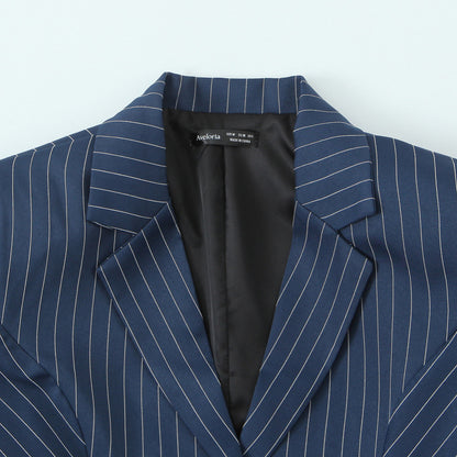 Puffy flower bud hem vertical stripe suit jacket for women