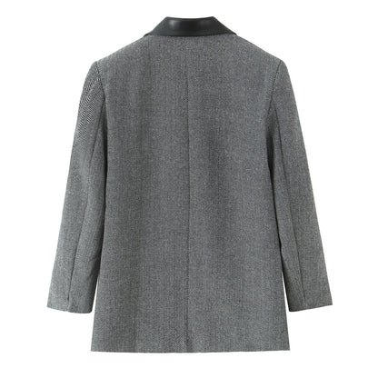 Double breasted patchwork double breasted long sleeved suit jacket for women