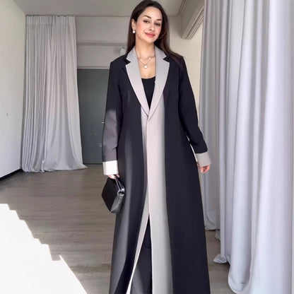 Long length suit collar patchwork contrasting color trench coat for women's temperament commuting jacket