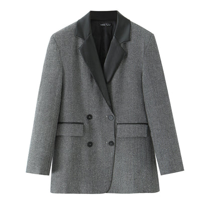 Double breasted patchwork double breasted long sleeved suit jacket for women