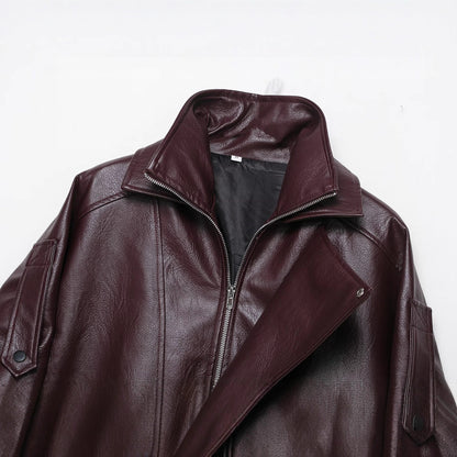 Solid color pleated cuff design PU jacket