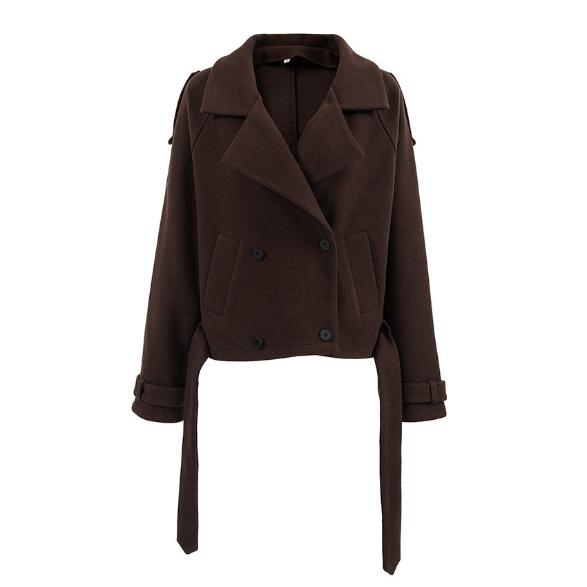 Collar style double breasted woolen coat