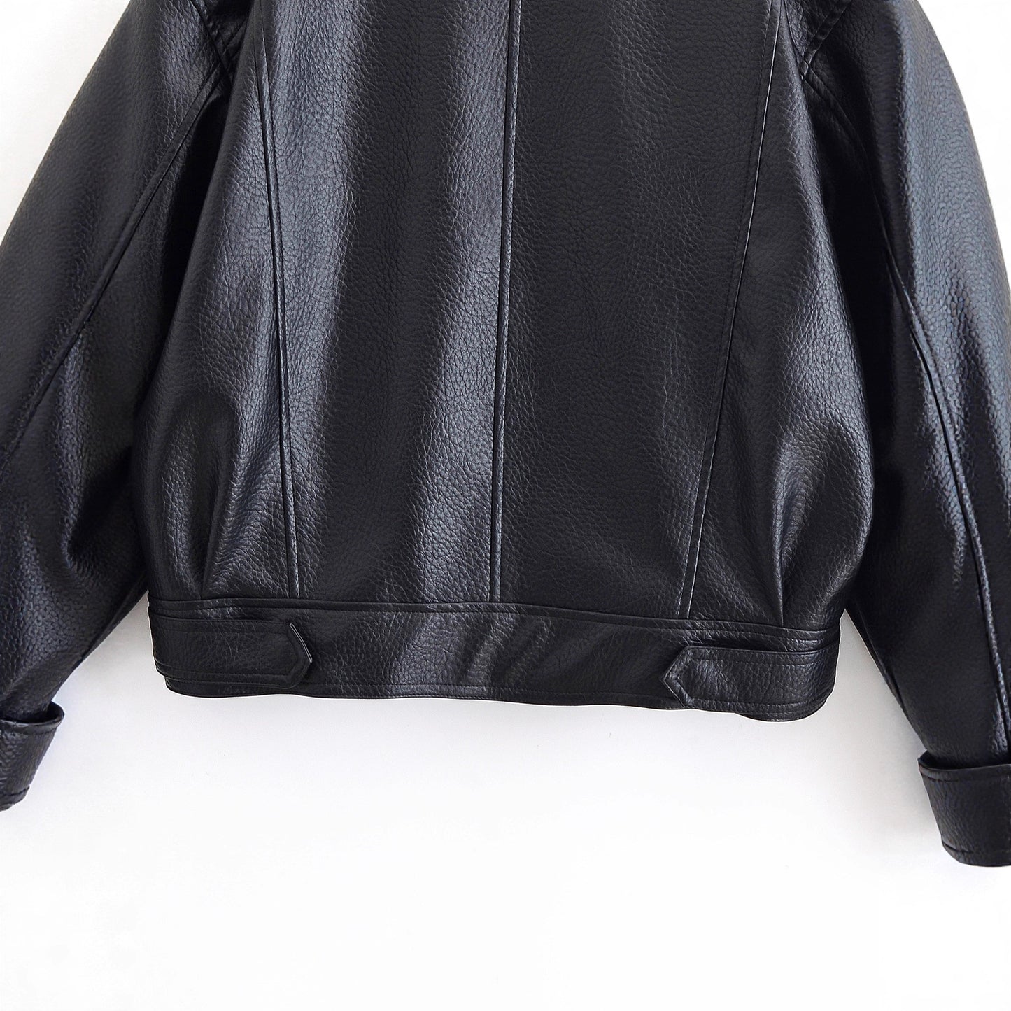 Shoulder texture texture PU zipper jacket for women