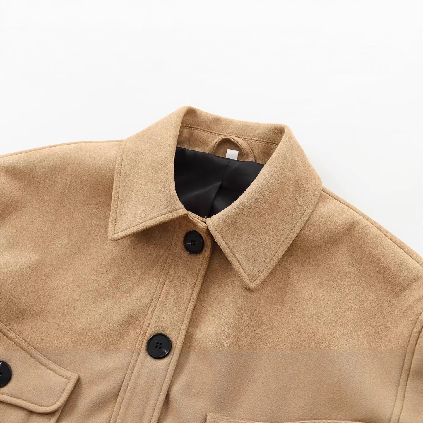 Leather collar pocket decoration short jacket jacket for women