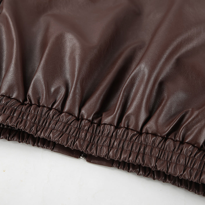 Spring and Autumn Vintage Old Money Style Leather Jacket Pilot Jacket