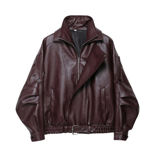Solid color pleated cuff design PU jacket