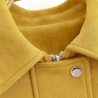 Flip collar suede texture baseball jacket for women