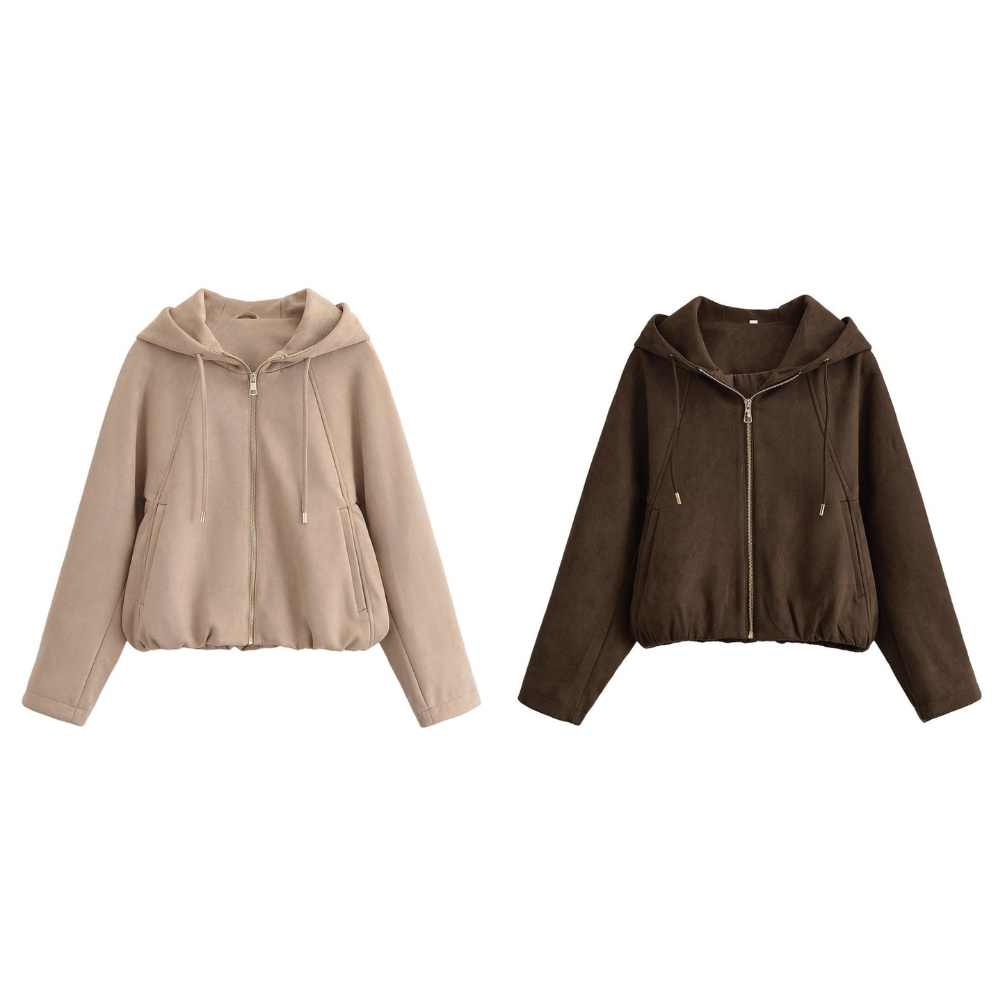 Hooded solid color zipper baseball jacket for women