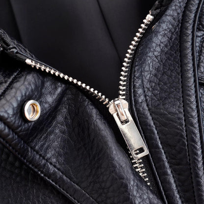 Shoulder texture texture PU zipper jacket for women