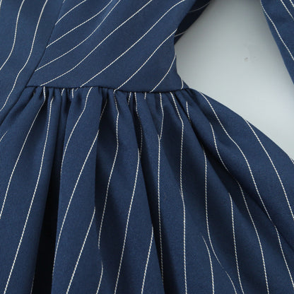 Puffy flower bud hem vertical stripe suit jacket for women