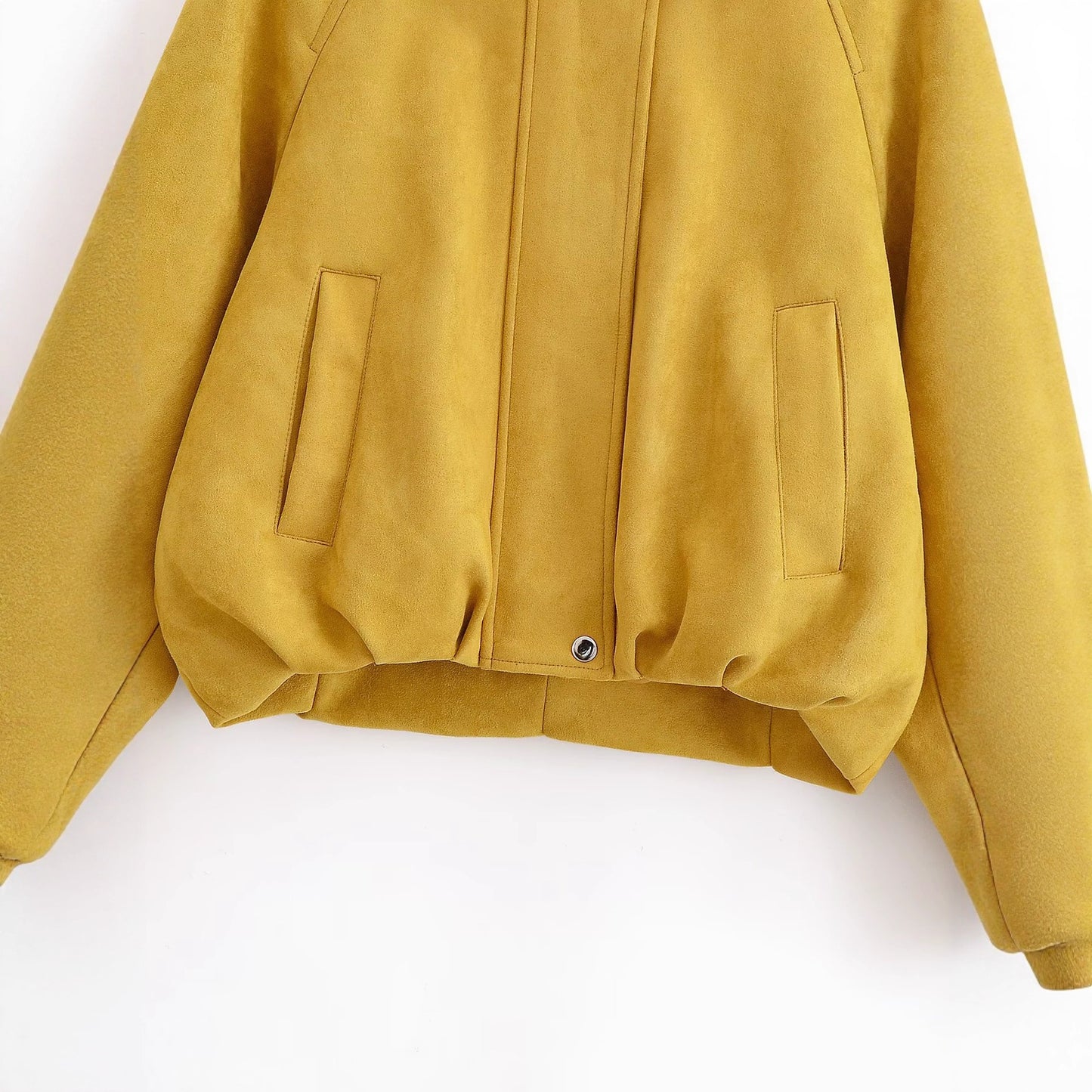 Flip collar suede texture baseball jacket for women