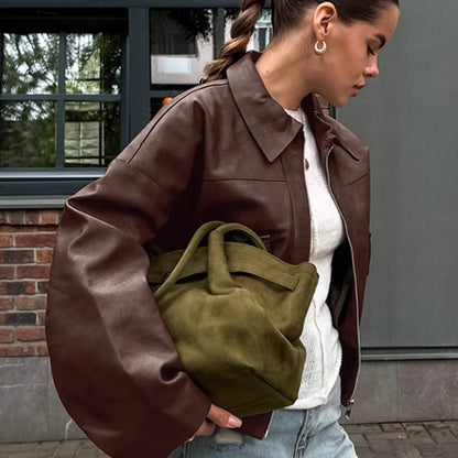 Spring and Autumn Vintage Old Money Style Leather Jacket Pilot Jacket