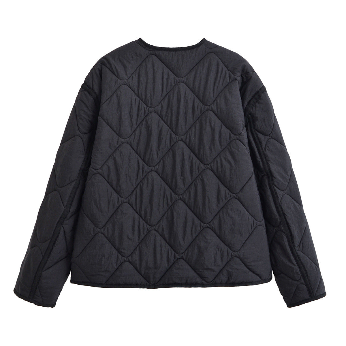 Round neck single breasted diamond grid cotton jacket for women
