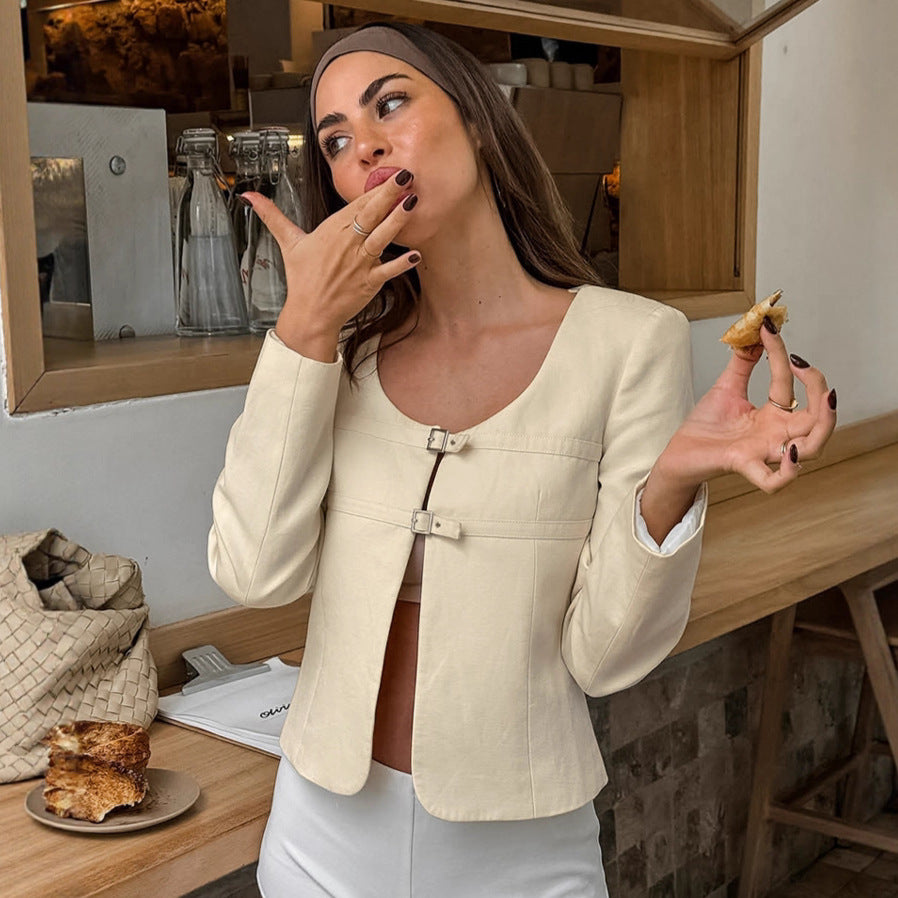 Casual apricot colored small suit women's coat