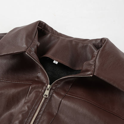 Spring and Autumn Vintage Old Money Style Leather Jacket Pilot Jacket