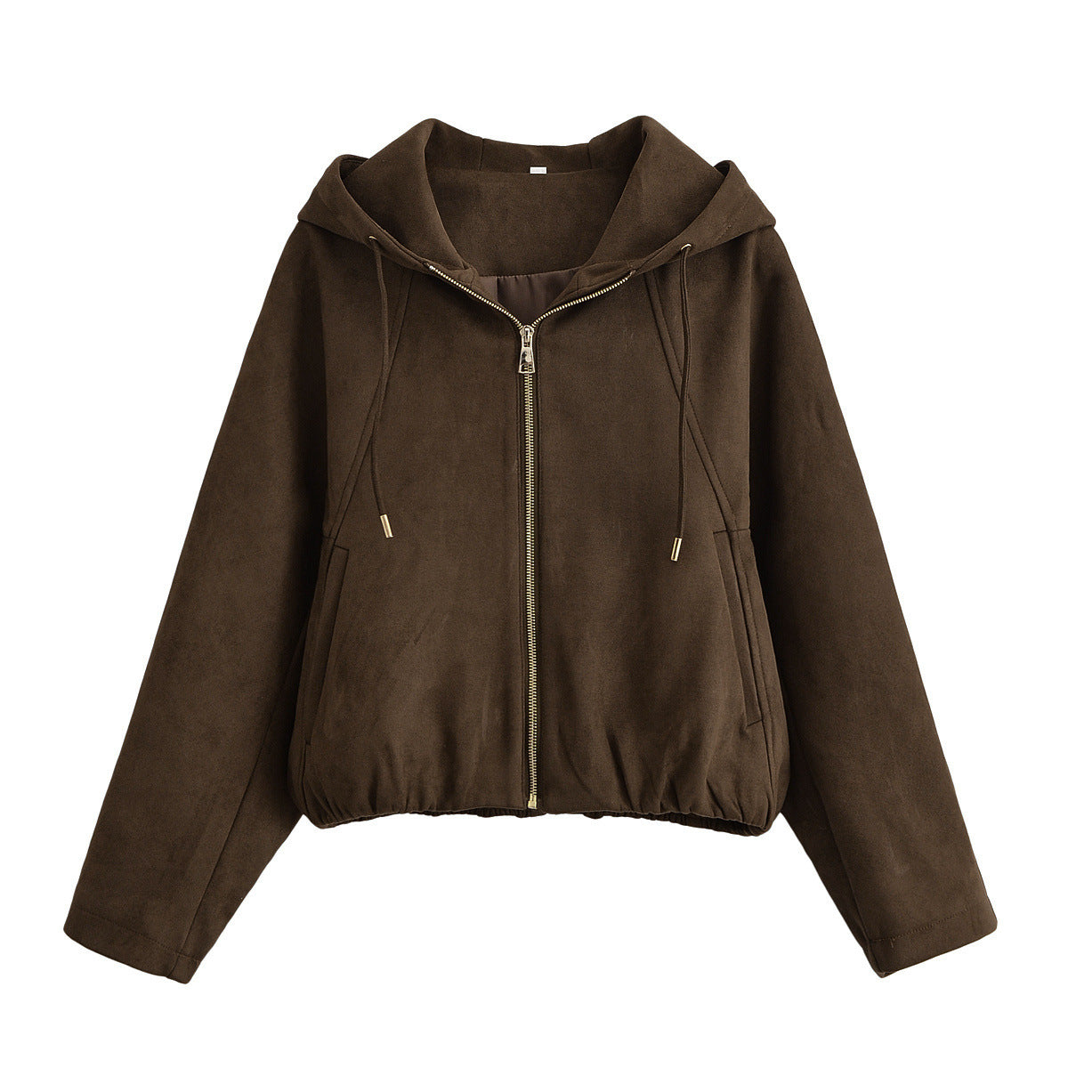 Hooded solid color zipper baseball jacket for women